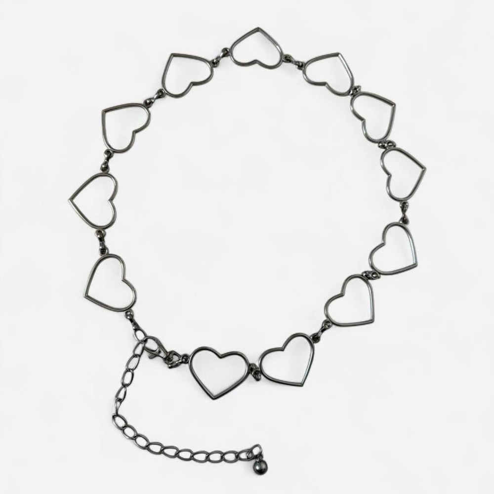 Vintage 90's metal Silver heart chain belt with bell